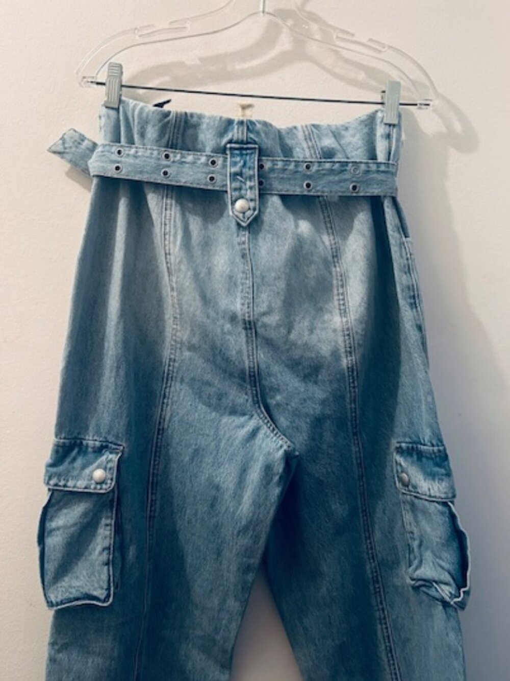Blank NYC Women's Steal the Show Pant Denim Cargo Straight Leg Belt Jeans NEW - Picture 13 of 16